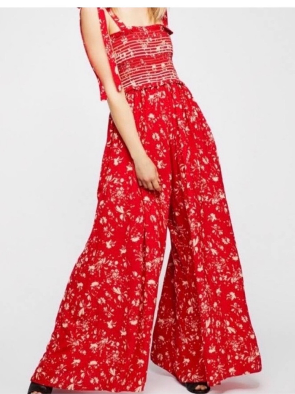 Free People Red Floral Wide-Leg Jumpsuit